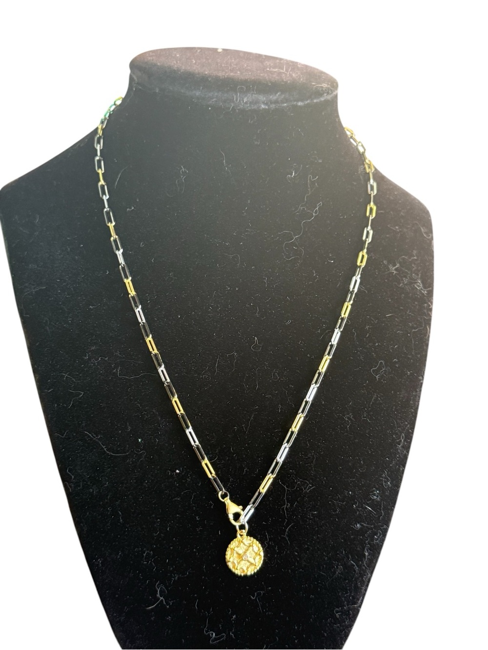 New Freida Rothman Tri Tone Necklace 18” w/ Gold and Crystal Charm